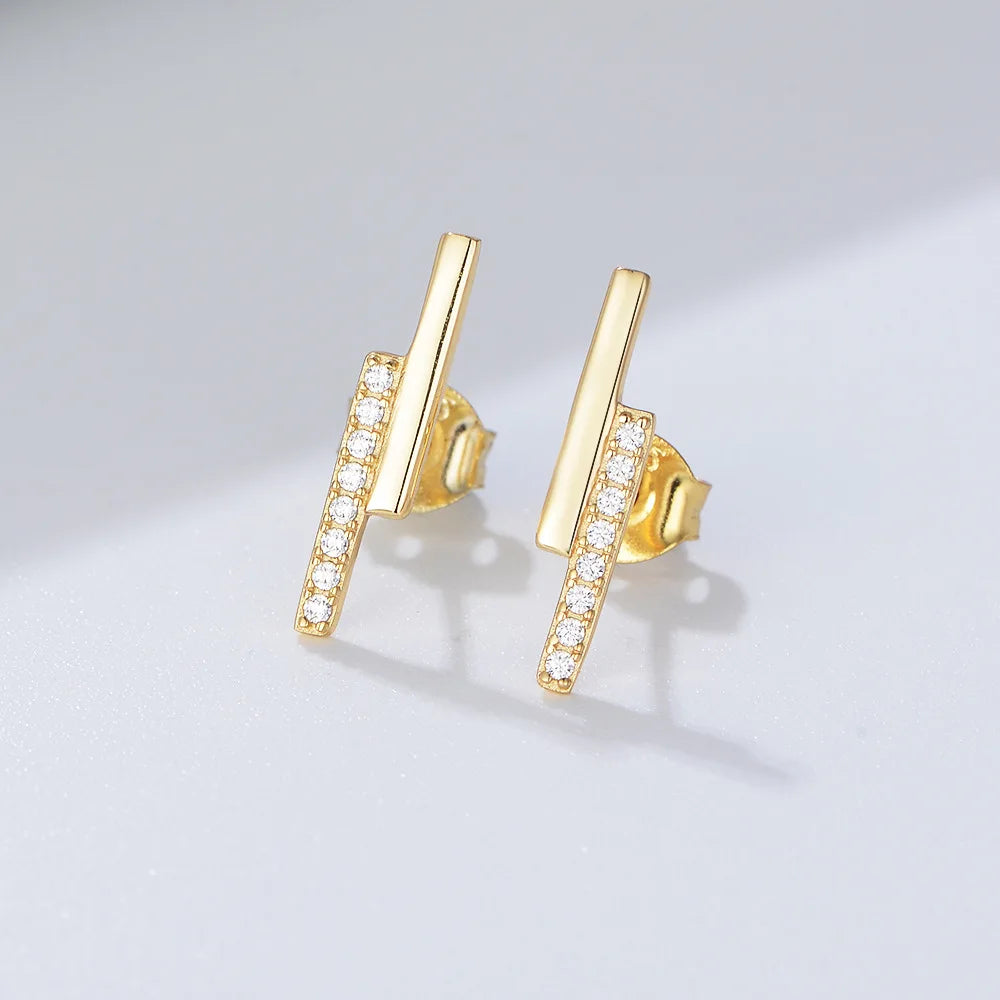 Personalized 925 Sterling Silver Micro Insert Zircon Double bar Stack Stud Earrings for Women