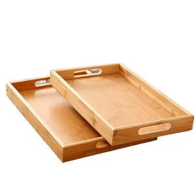 Custom Natural Bamboo Serving Tray Rectangle Wooden Food Tea Serving Trays With Handles