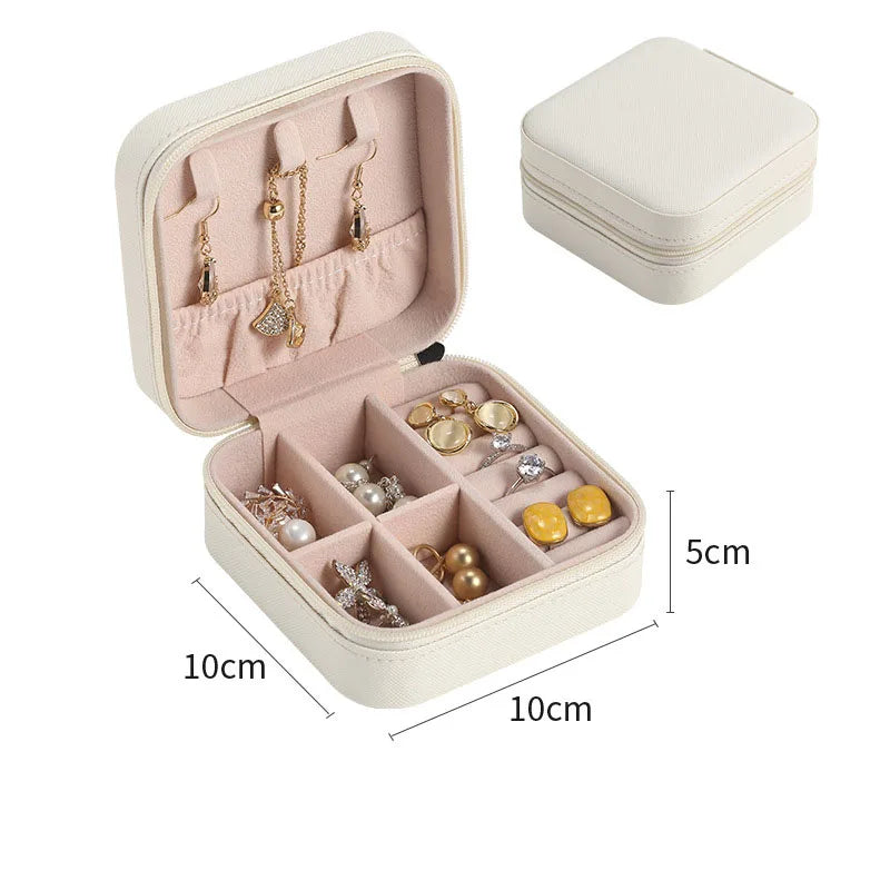Luxury White Small PU Leather Travel Jewelry Boxes Organizer Storage Case Pouch Custom Logo Fashionable Gift Packaging for Girls
