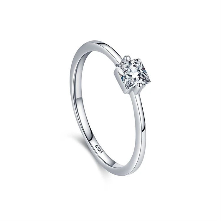 Simple 925 sterling silver fashion square shape women CZ diamond wedding finger ring
