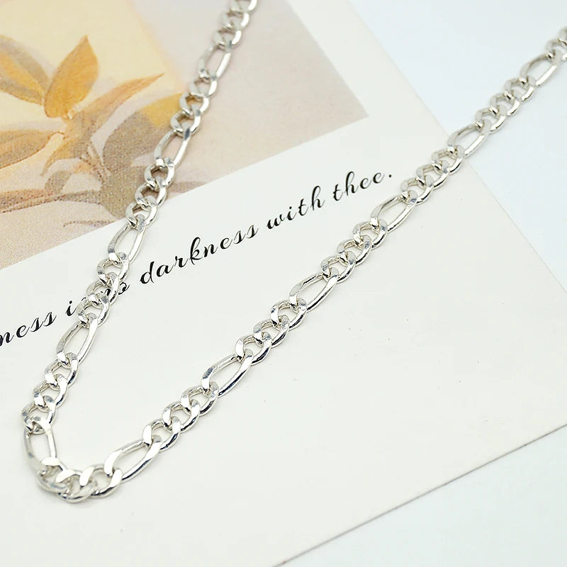 Factory Wholesale Hot Selling Solid Silver Men's Chains Male Figaro Chain Hip Hop Link Semi-finish Chain