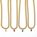 Fenny PVD Plated Permanent Colorful Green Clear Black Red Rectangle Pendant Band Necklace Stainless Steel Jewelry Wholesale
