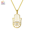 New Fashion Women's Metal Alloy Necklace Gold-Plated Eye and Palm with White Stone Trendy Link Chain Style