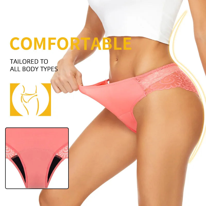 Floral Lace Back Leakproof Period Underwear Nylon & Spandex Reusable Absorbent Menstrual Pants