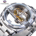 Forsining Luxury Transparent Design Mechanical Automatic Watch for Men Silver Stainless SteeLSquare Gear Skeleton Watches Mens