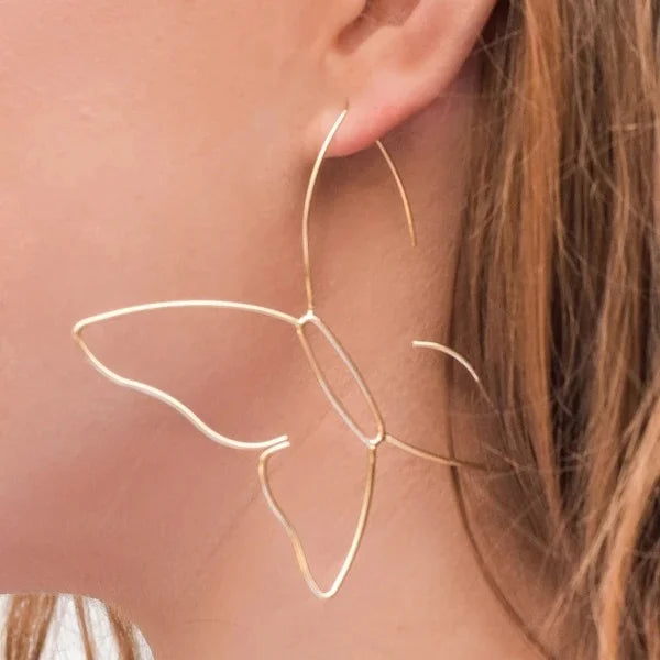 Statement Gold Plated Butterfly Drop Earrings Hollow Big Butterfly Dangle Earrings for Women