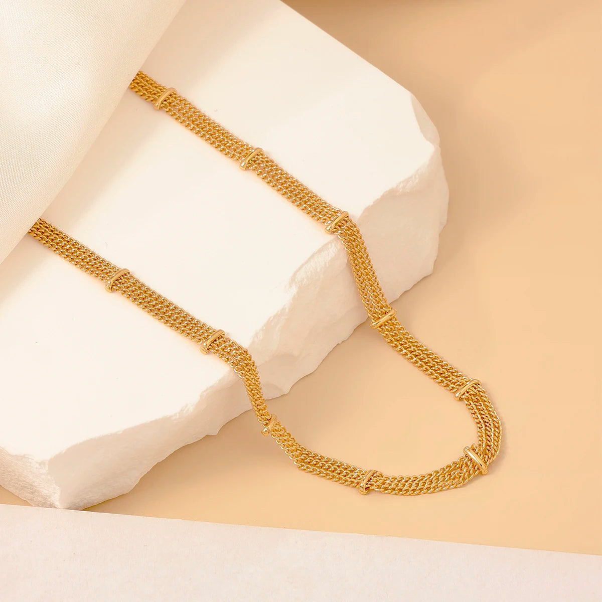 European and American Trendy Simple Chain Necklace for Women 18K Gold Plated Multi-Level Fashion Jewelry From Brass for Gift MegaBDM