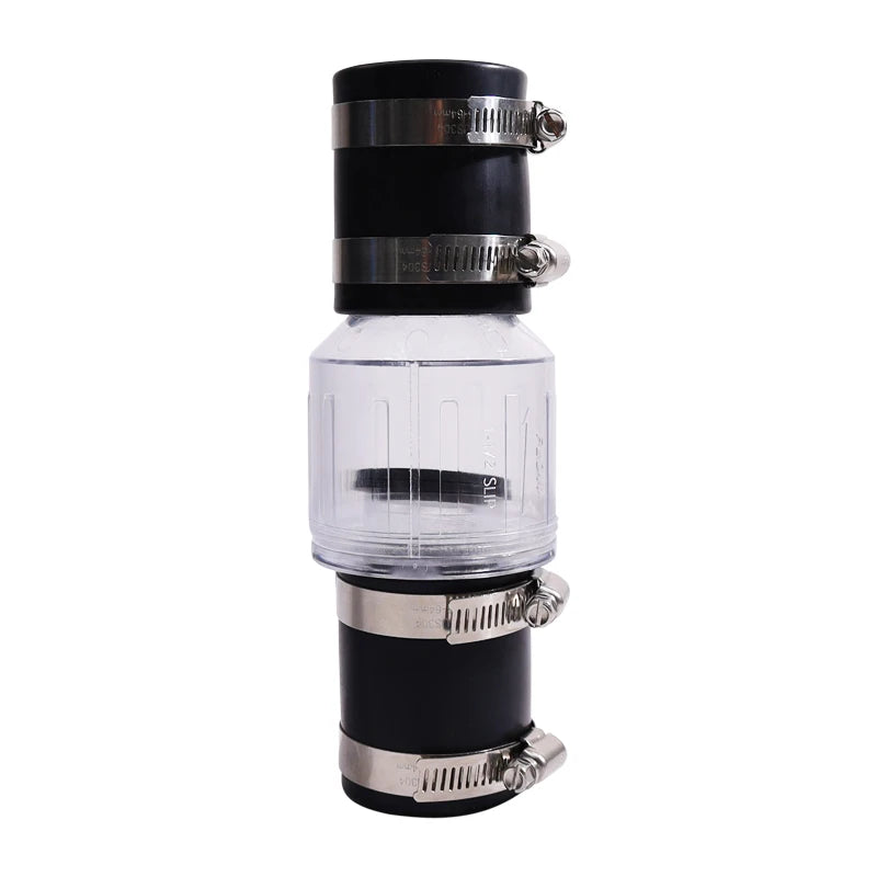 Quiet Submersible Check Valve-1-1/2" ABS with Buna-N Couplings Model PJ166 Includes Steel Clamps for 1-1/2" Pipe