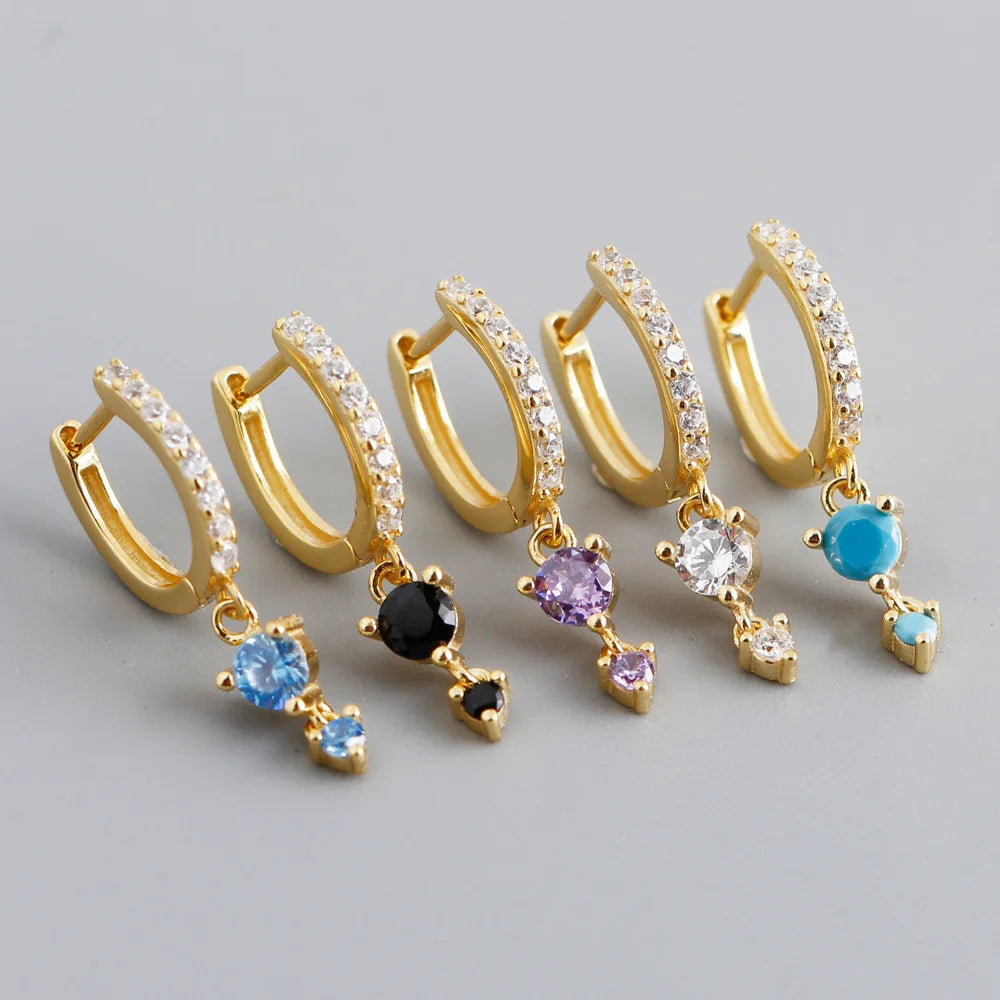 925 Sterling Silver Jewelry Five Colors Gold Plated Micro Paved Cubic Zircon Drop Earrings Round Diamond Huggie Earring YF3598