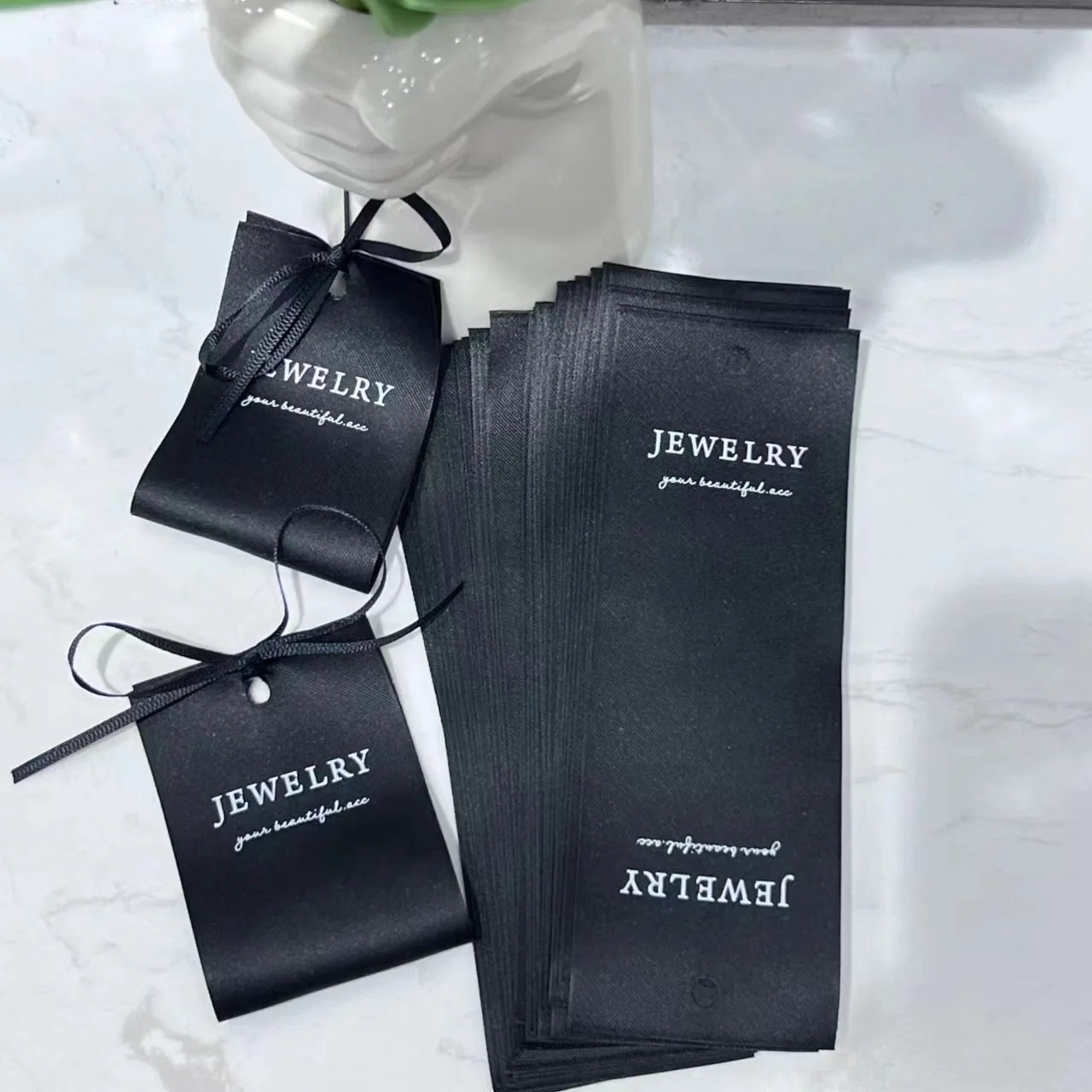Luxury Cotton Soft Fabric Stud Earrings Necklace Packaging Display Card Jewelry Tags With Black Ribbon