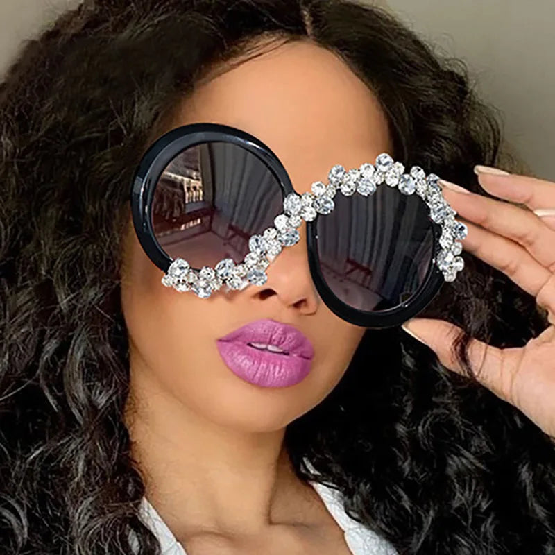 Fashion Ins Luxury Sunglasses Women Classic Oversized Round Frames 2023 Hot Diamond Shades Uv400 Wholesale Lentes De Sol Custom