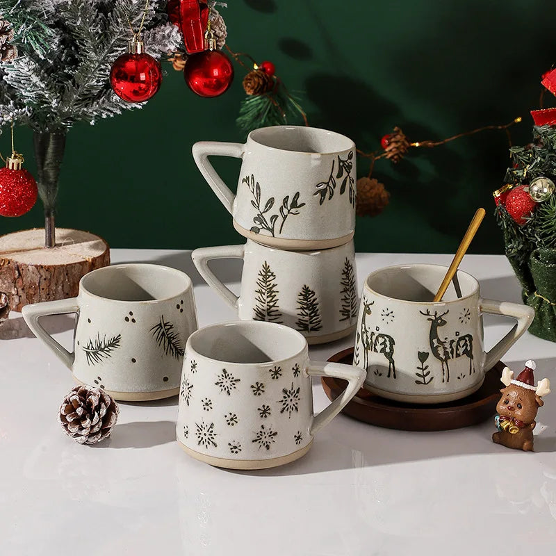 Japanese 300ML Hand-painted Ceramic Drip Mug Vintage Breakfast Milk Tea Cup Reusable Coffee Mug With Handle Home Restaurant Use