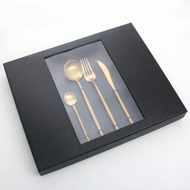 2021 New Arrivals Gold Cutlery Set with Gift Box Popular Spoons and Forks for Wedding Dropshipping Agent
