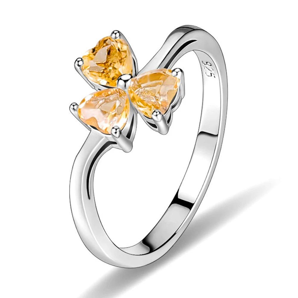 A380 Quality Assurance Processes Heart Cut 4x4mm Citrine 925 Sterling Silver Natural Yellow Gemstone Fine Prong-Set Ring