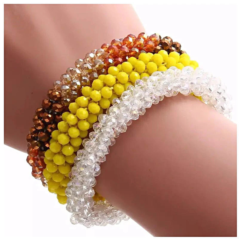 Bohemian Nepal Glass Faceted Crystal Ball Beads Beaded Adjustable Elastic Bangle Bracelets Jewelry Hair Ties for ChildrenJewelry
