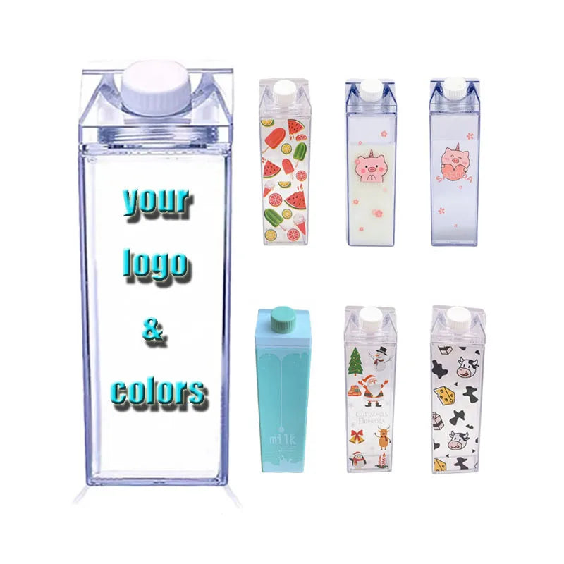 16oz BPA Free 500ml & 1000ml Plastic Clear Color Milk Carton Carton Shaped Water Bottle