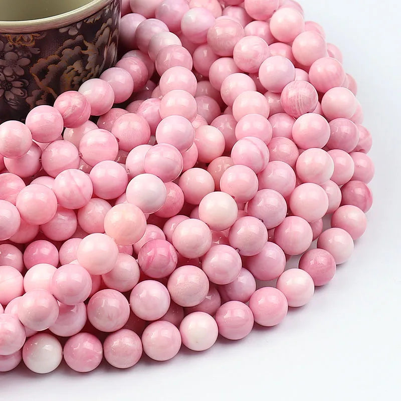 New Arrival Round Pink Stripe Shell Loose Beads for DIY Jewelry Making 6mm 8mm 10mm Length 38cm 15"