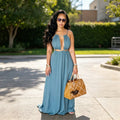 New Fashion Women Casual Backless Breastless Dress Summer Solid Color Lace-up Pocket Loose Dress