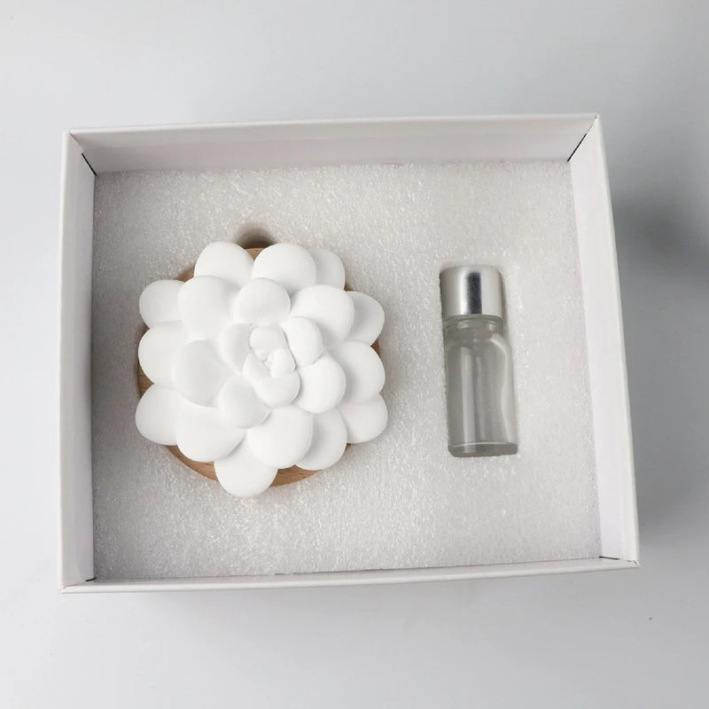 Factory Stocked Scented Ceramic Aroma Plaster Air Freshener Wooden Based Porcelain Flower Home Fragrance Essential Oil Diffuser