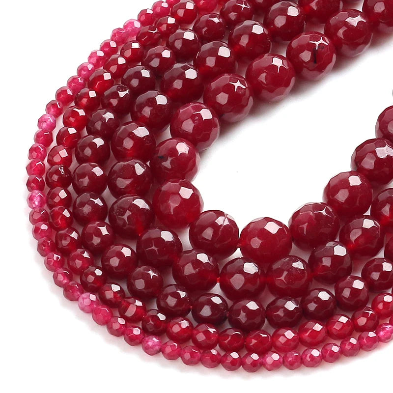 Wholesale Natural Stone Faceted Red Jade Loose Round Beads for Jewelry Necklace Bracelet Making