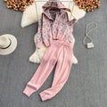 Casual 3 Piece Set for Women V-Neck Top and High Waist Leopard Printed Knitted Dress Set Jogging Suits Wholesale
