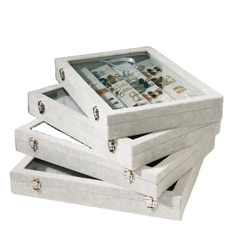 Customizable Jewelry Packaging Display Velvet Necklace Earring Window Opening Bracelet Ring Storage Box Custom Jewelry Tray