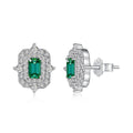 Dylam Vintage 925 Sterling Silver Rhodium Plated Diamond Moissanite 5A Cubic Zirconia Rectangle Emerald Eternity Stud Earrings