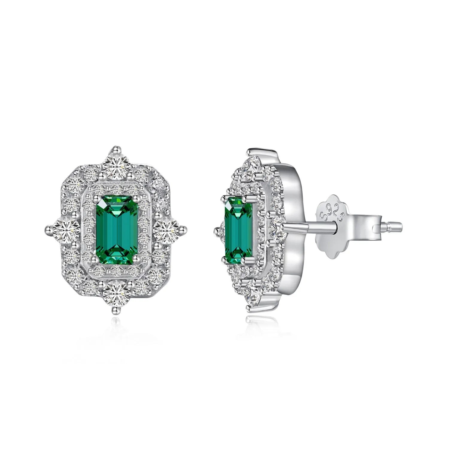 Dylam Vintage 925 Sterling Silver Rhodium Plated Diamond Moissanite 5A Cubic Zirconia Rectangle Emerald Eternity Stud Earrings
