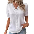 Women's Summer New Style V-neck Fashionable Hollow Solid Color Short Sleeve Large Size T-shirt