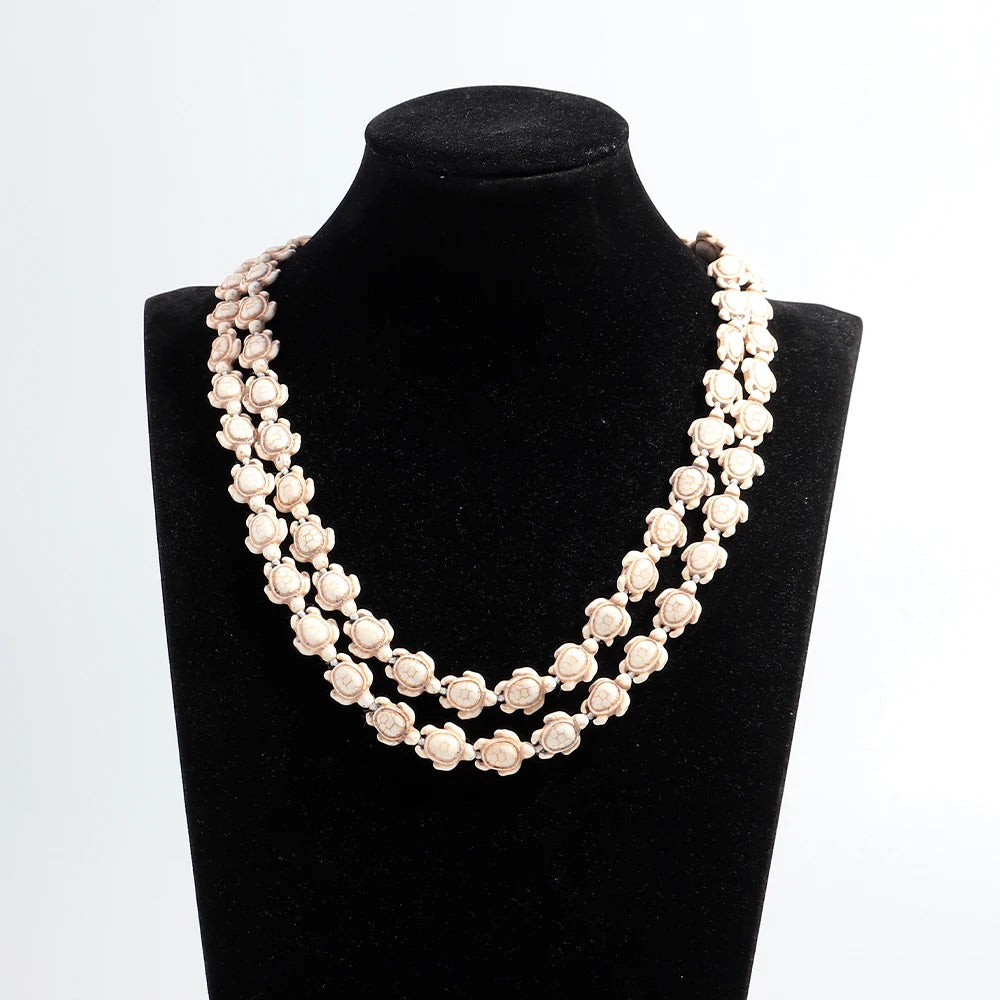 2025 New Trendy Irregular High-level Atmosphere Elegant Design Unique White Turquoise Turtle Long Necklace
