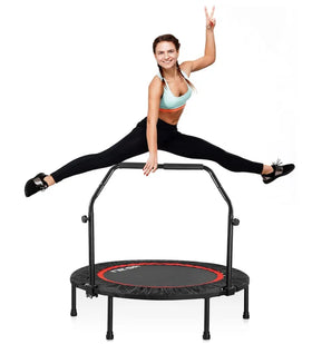 CW TPL001 40 Inch Foldable Indoor Mini Trampoline Fitness Rebounder Adjustable Foam Handle Oxford Mesh Jumping Mat Protective