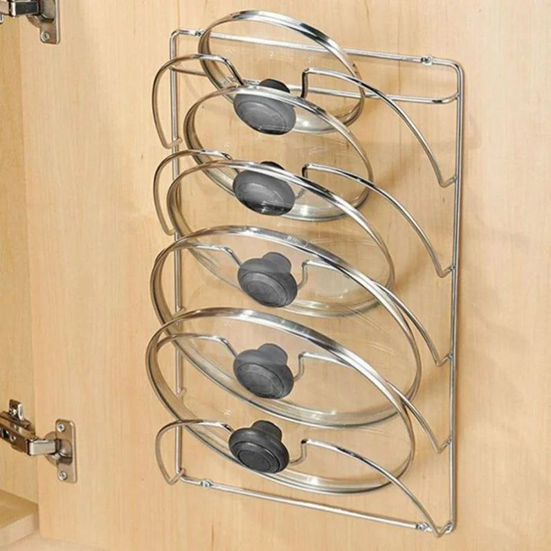 2020 New Multifunction MOM'S HAND Kitchen Tool 5 Layer Anti-fall Metal Drying Pan Pot Rack Cover Lid Rest Stand Spoon Holder