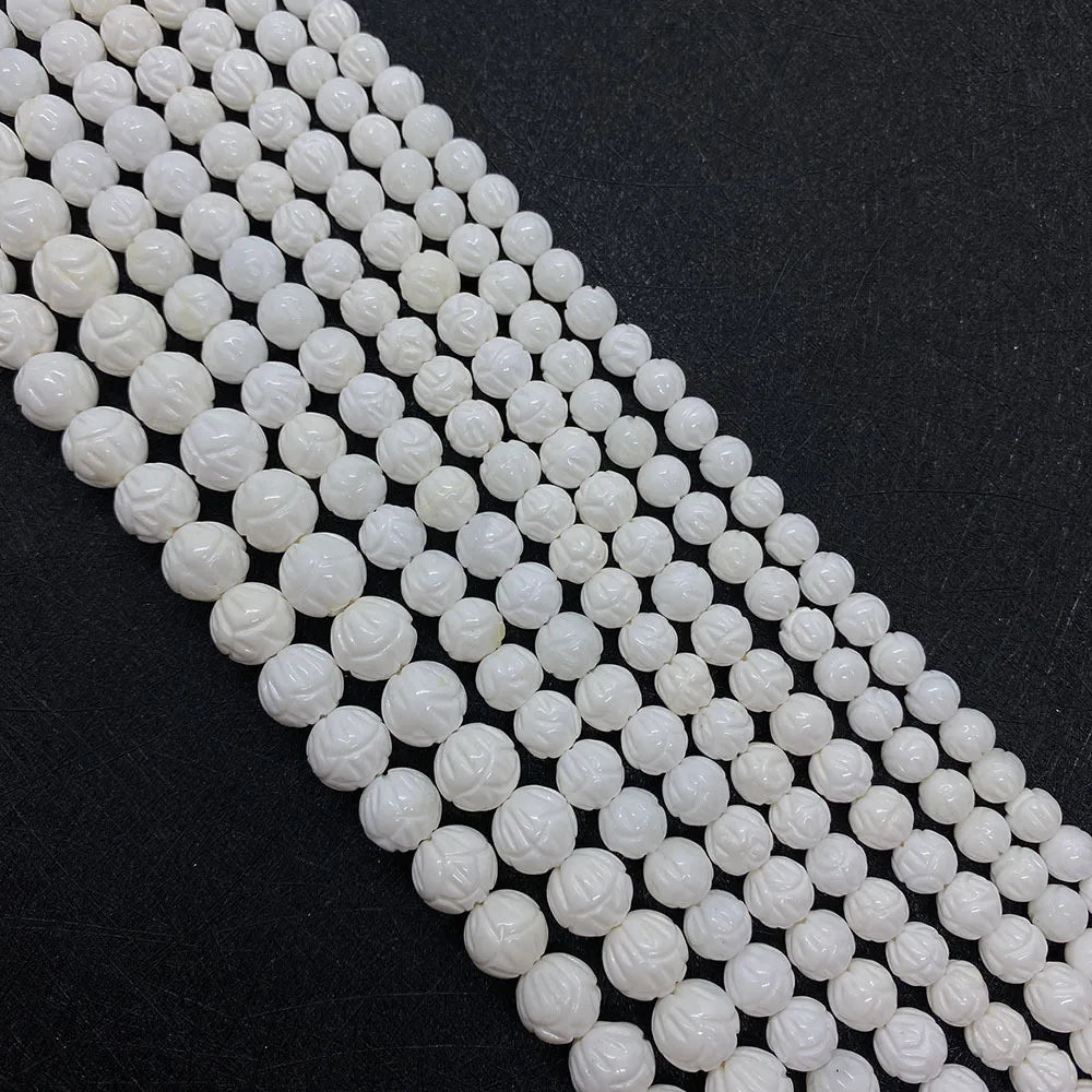 Nature Shell Bead Strand Round Shape Carved Ball Loose Strand for Jewelry Making