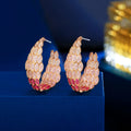 Unique Design Shiny Pink Cubic Zircon Full Paved Party Big Wide C Hoop Earrings for Women Girls High Quality CZ Costume Jewelry