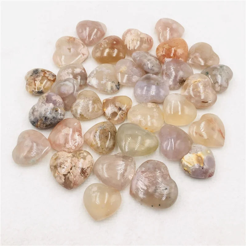 Wholesale Natural Cherry Blossom Agate Flower Agate Heart Crystal Stone Heart Shaped
