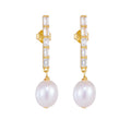 Fashion Jewelry 925 Sterling Silver Earring Natural Freshwater Pearl Rectangle square Zircon Gold Plated Stud Earrings for Women