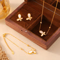 Elegant Temperament Personality Jewelry Inlaid with White Shell Design butterfly Pendant Titanium Steel Gold-plated Jewelry Set