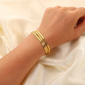 Drop Ship 18K Gold Plated Stainless Steel Snake Chain Bracelet Three-Layered Herringbone Design with Diamond for Gift Occasions