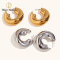 Fashion Stainless Steel 18K Gold Plated Hollow Irregular Streamlined Round C Shape Hoop Earrings Women