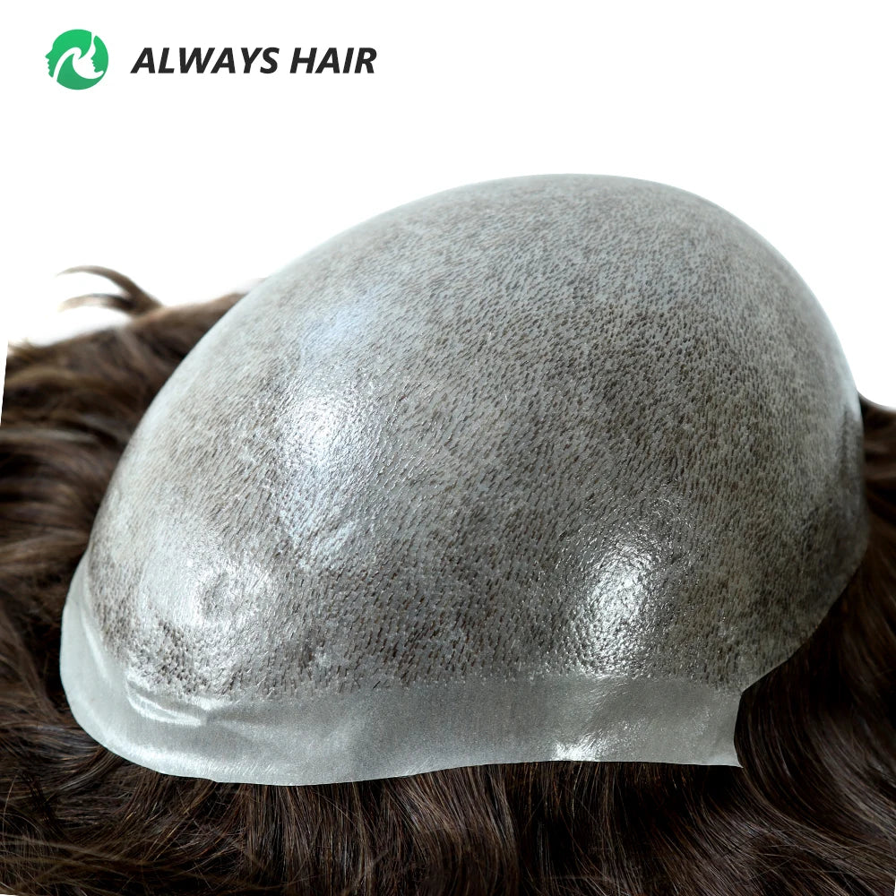 Male Hair Prosthesis 0.06-0.08 Mm Injection Skin Toupee Men Durable Wigs System Unit Capillary Prosthesis Human Hair for Men
