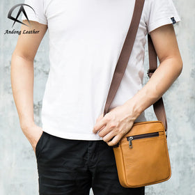 Andong Small Messenger Bags for Men Genuine Cow Leather Mens Fashion Shoulder Sling Bag Business Casual