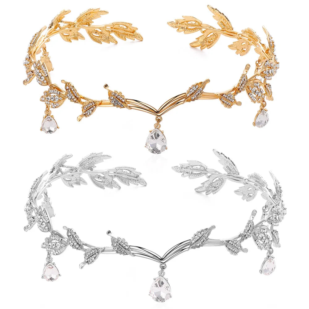 Factory Price Low Cost Leaf Design Bridal Hair Band Silver Crystal Crown Bridal Headband Tiara Jewelry