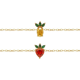 Fenny No Fade Trendy Colored Pineapple&Strawberry Zirconia Pendant Bracelet for Women Stainless Steel Jewelry Wholesale