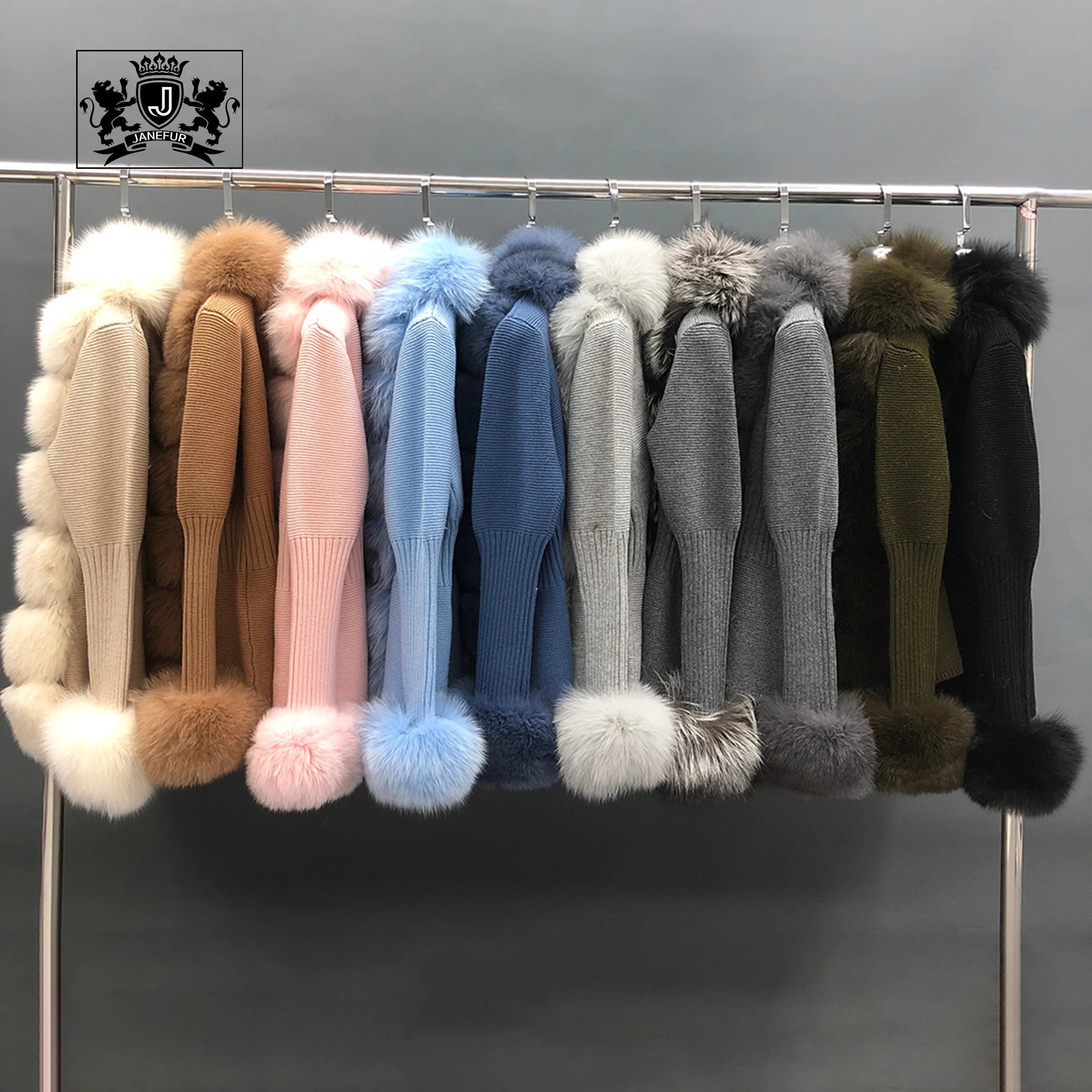 Janefur Women's Fur Trim Sweater Spring Autumn Winter Real Fox Fur Knitted Coat Fashion Short Natural Fur Cardigan