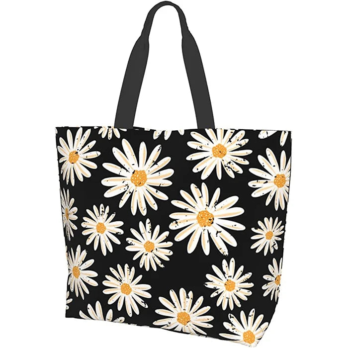 Large Capacity Lightweight Cotton Reusable Letter Pattern Shopping Tote Bag PP Webbing Shoulder Strap for School Daily Use RUTH
