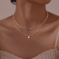Minimalist 18K Gold Plated Double Chain Zircon Stainless Steel Pendant Choker Necklace With Zircon