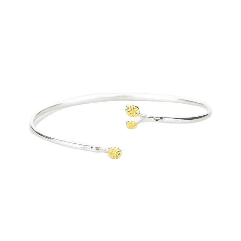S925 Sterling Silver Open Branch Bracelet Elegant and Fresh Art Leaf Mori Temperament Female Student