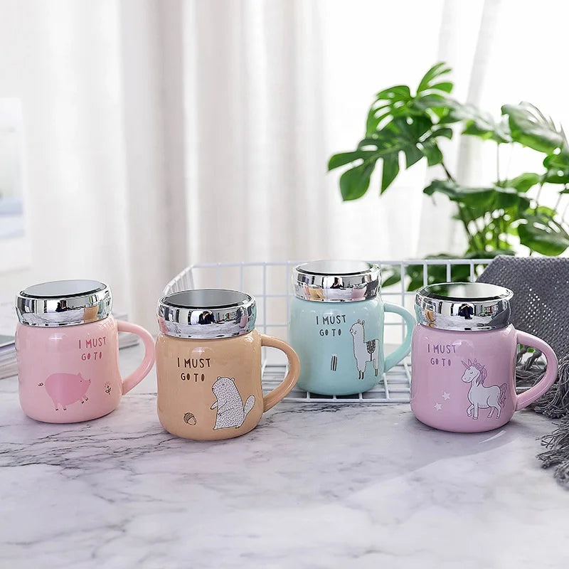 Korean Version Cartoon Mirror Unicorn Ceramic Coffee Mug Porcelaine Color Glaze 450ml Travel Eco-Friendly Creative Cute Office