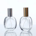 50ml Transparent Oval Shape Perfume Glass Bottle Mist Spray Top Glass Perfume Bottle With Golden Sliver Lid
