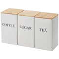 3 Pcs Farmhouse Metal Canister Set Bamboo Lid Airtight Sealed for Coffee Tea Sugar Bread Storage